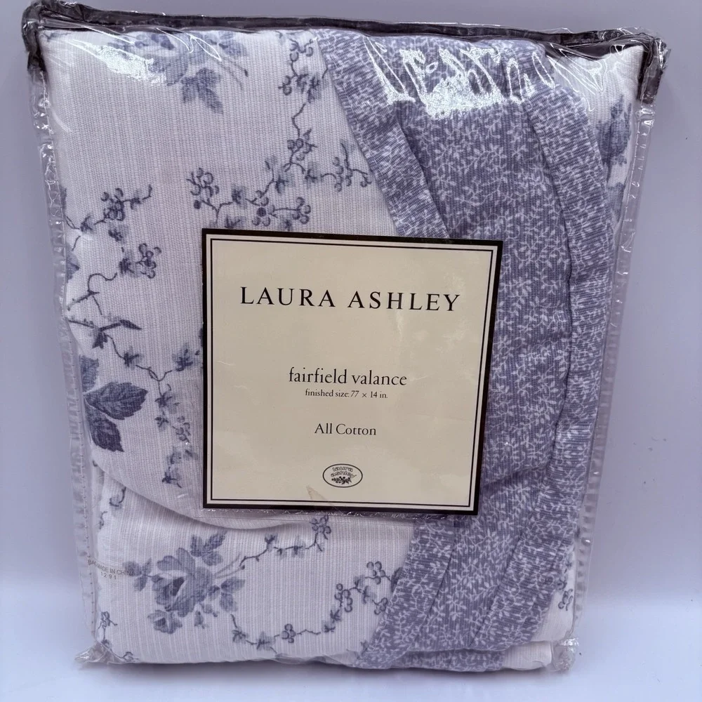 Vintage LAURA ASHLEY Sophia Fairfield Blue White Floral Valances 77x14 NEW